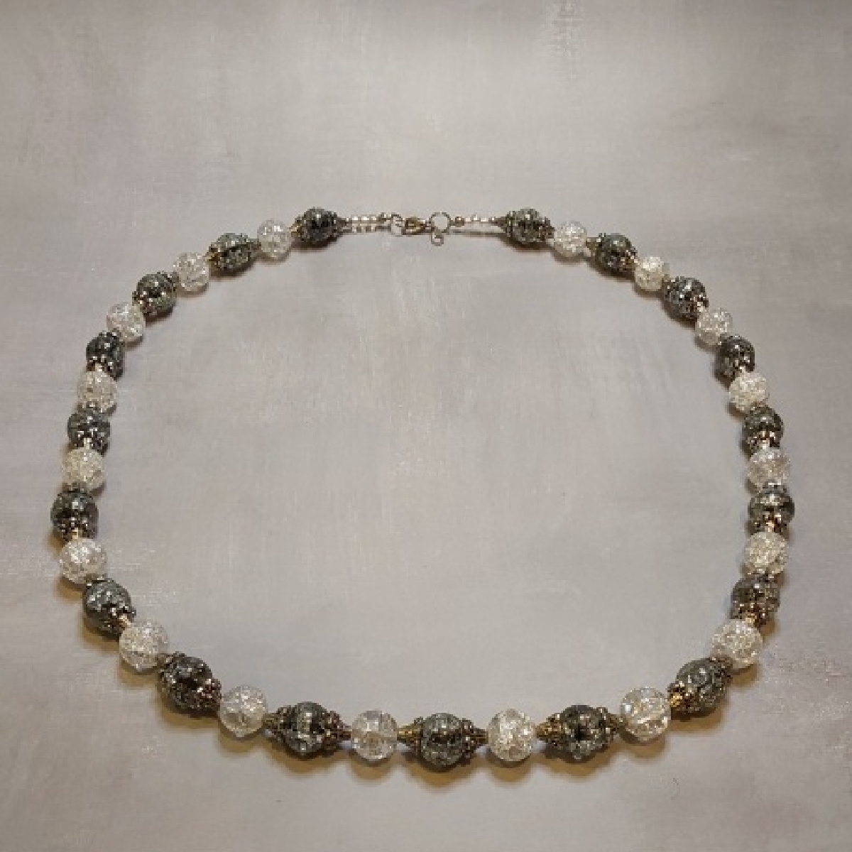 Chic Silver Gray Clear Beaded Necklace